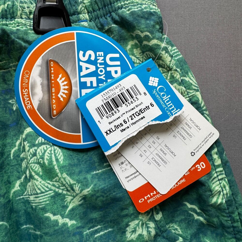 NWT Columbia Swim Trunks Men's XXL Green Printed BackCast II Short Omni-Shade - Picture 8 of 14